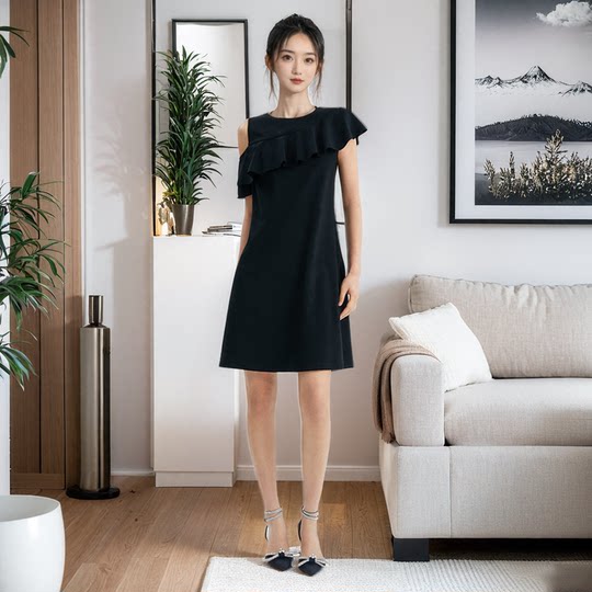 歌莉娅黑色显瘦连衣裙夏装名媛礼服裙子女装小个子气质125R4H6P0