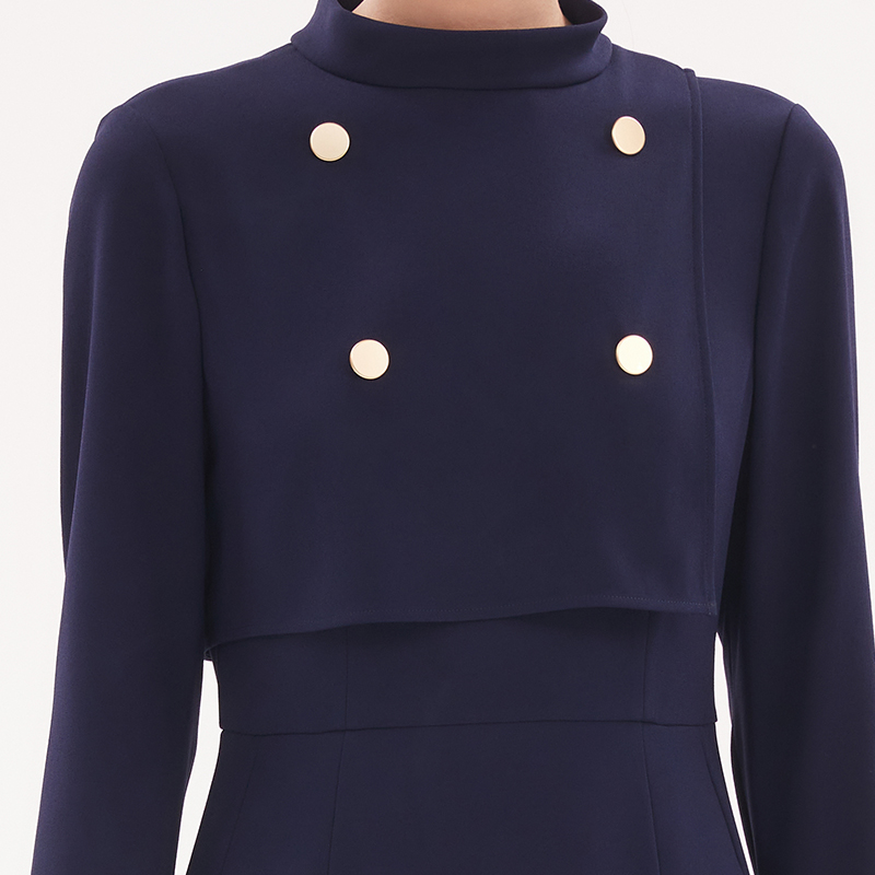 直降3折|歌莉娅秋季三醋酸立领显瘦长袖连衣裙气质通勤裙子 - 图3