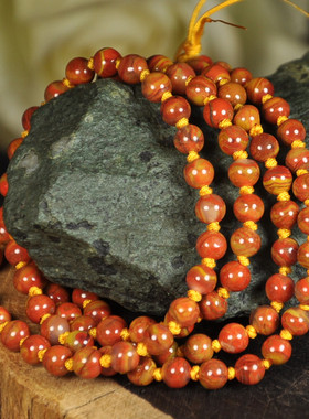 天然玛瑙多圈手串鸡油黄佛珠手链