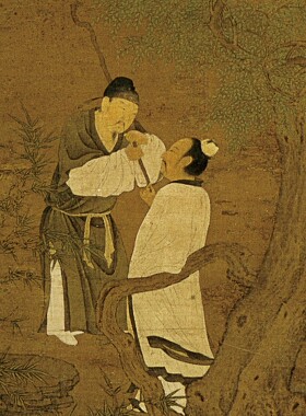宋徽宗 赵佶 文会图绢本设色古代名画宋画微喷复制临摹教学素材
