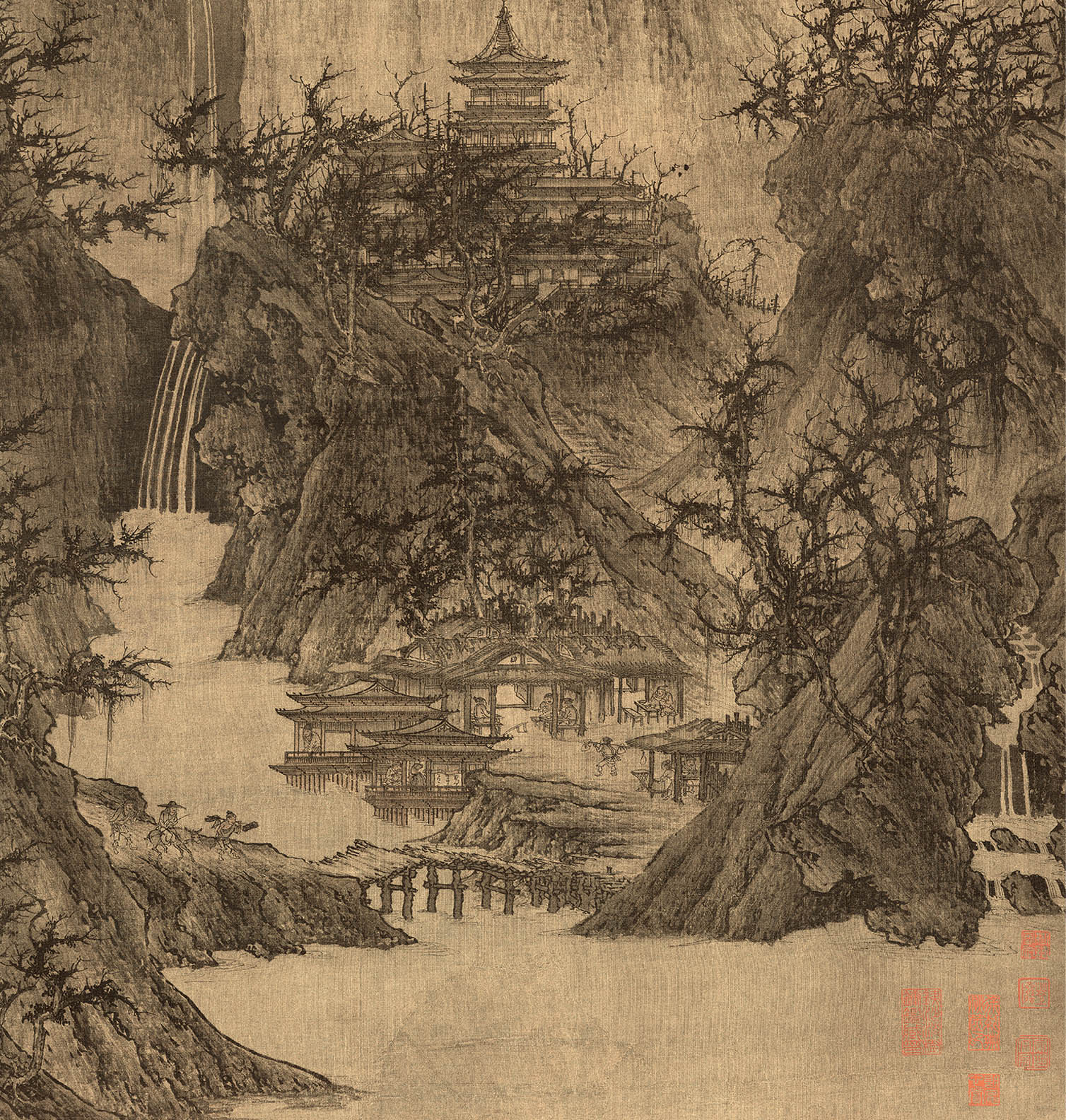 北宋李成《晴峦萧寺图》山水国画艺术微喷装饰画56X111.4复制临摹 - 图1