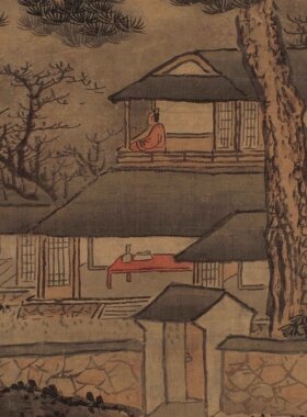 新品章谷携琴游山绢本古代