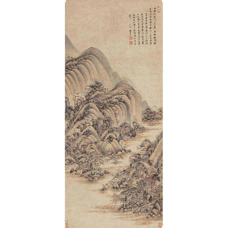 1:1清王鉴富春山居图立轴挂画古代山水画高清数字微喷复制临摹-图3