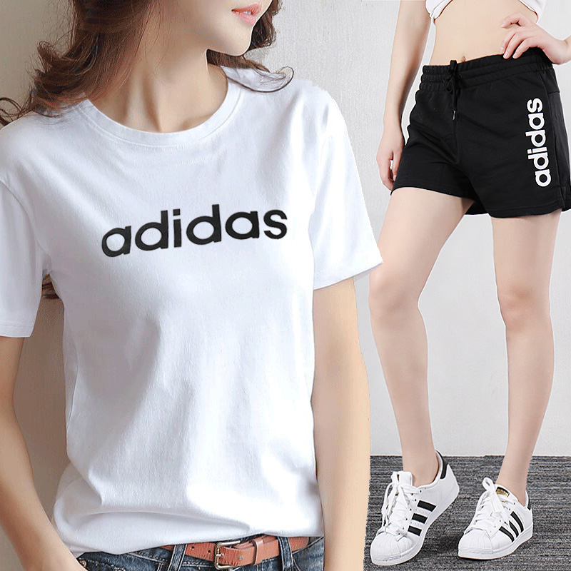 Adidas Sportswear Set Women's Summer New Loose Short Sleeve T-shirt Trendy Breathable Shorts Hot Pants Casual Wear