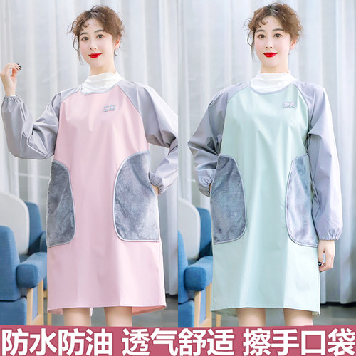 防水防油围裙长袖可爱韩版家用厨房反穿衣男女时尚工作服大人罩衣 - 图3