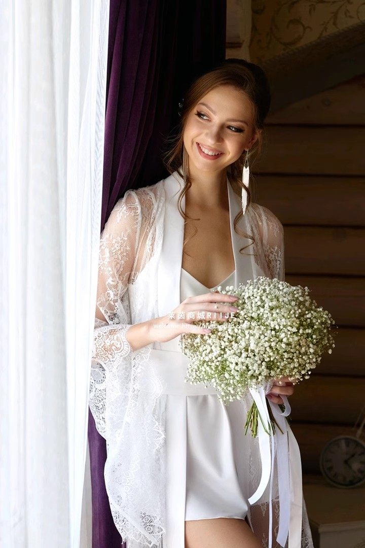 2023原创晨袍新娘婚礼高级感长款睡衣结婚白色睡袍喇叭袖仙女长裙,淘宝优惠券,粉丝福利购,淘宝优惠卷