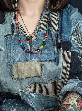 BLOOD琉璃珠彩石拼接刺子项链