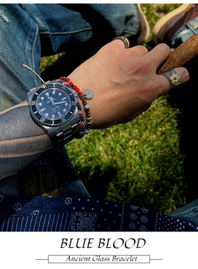 非洲贸易珠纯银阿美咔叽古董手链