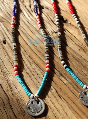 美分币笑脸吊坠项链天然松石贝壳