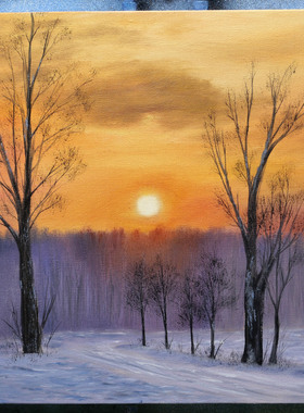 30*30cm 手绘 油画 装饰画 风景 云  自然  雪山 冬 树林  LJL涂