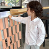Boys' spring and autumn solid color cotton and linen children's long-sleeved shirts