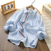 Boys' spring and autumn solid color cotton and linen children's long-sleeved shirts