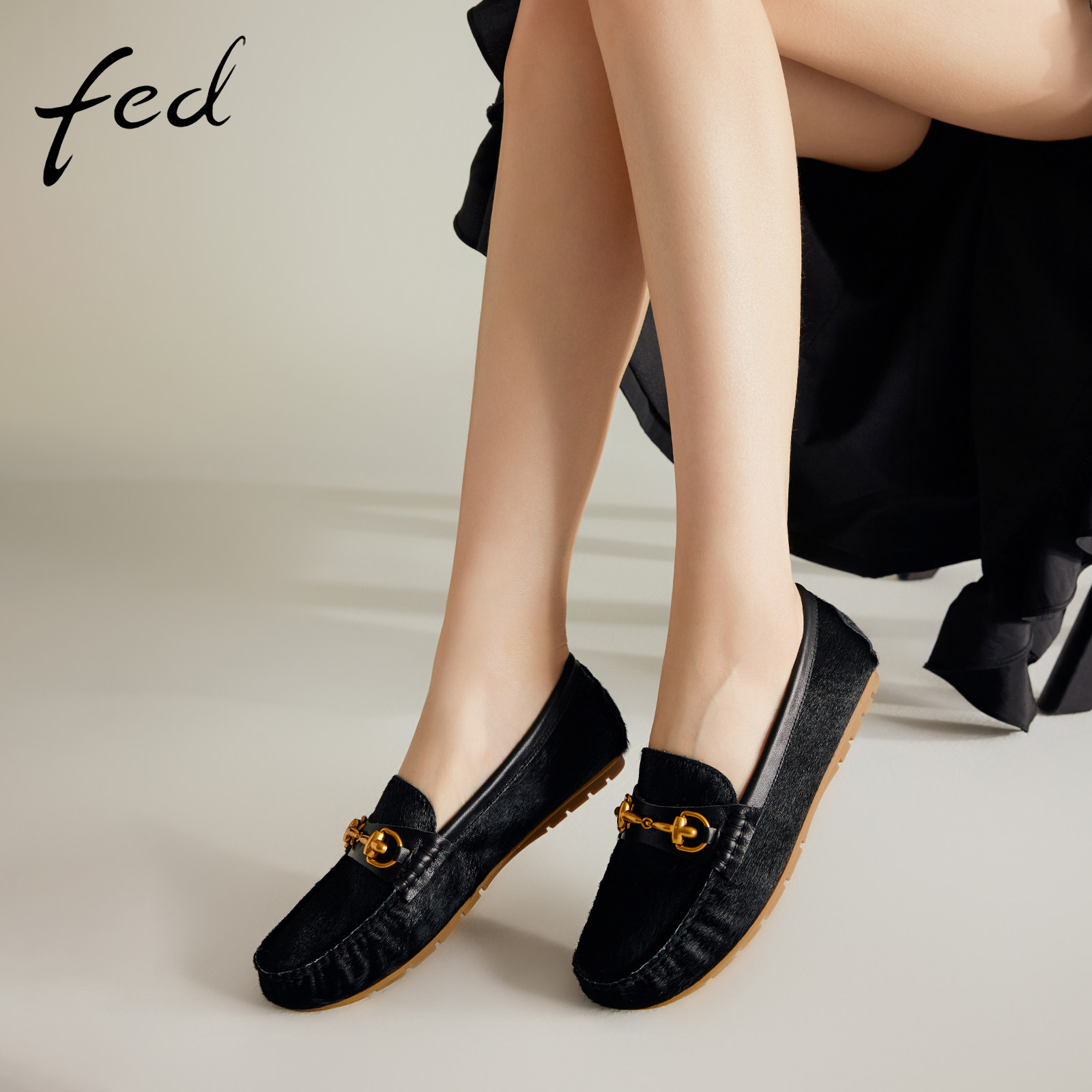 fed时髦行动真皮女鞋春季圆头浅口平底妈妈鞋单鞋一脚蹬豆豆鞋女,淘宝优惠券,粉丝福利购,淘宝优惠卷