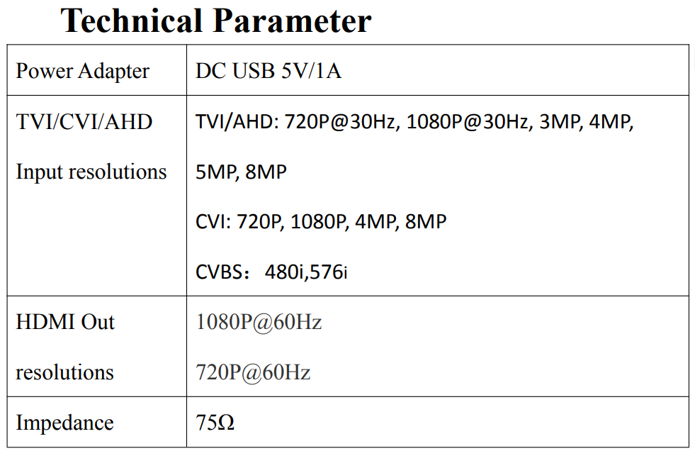 AHD/CVI/TVI转HDMI高清转换器支持8MP视频环通输出标配美规电源 - 图2