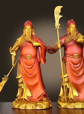 热销纯铜关公摆件铜像立刀关二爷托宝武财神大号家居店铺关羽武圣