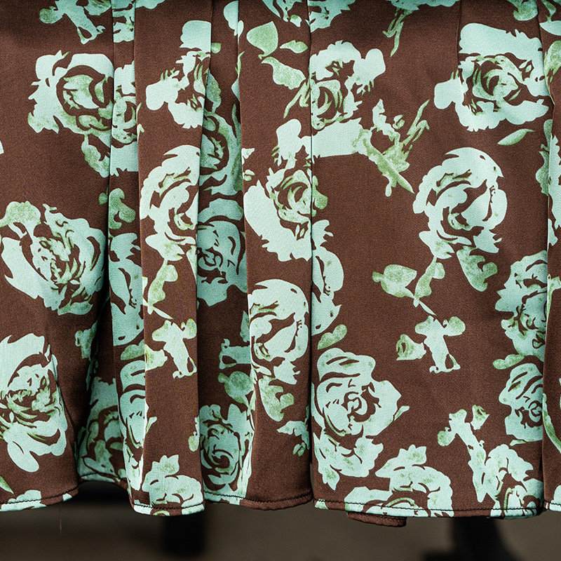 罗衣复古印花缎面连衣裙2025夏装新款气质大摆泡泡袖中长裙08508,淘宝优惠券,粉丝福利购,淘宝优惠卷