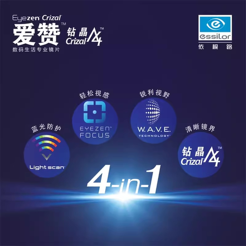 Essilor依视路爱赞1.56数码生活防蓝光抗疲劳1.59钻晶A4 近视镜片 - 图0