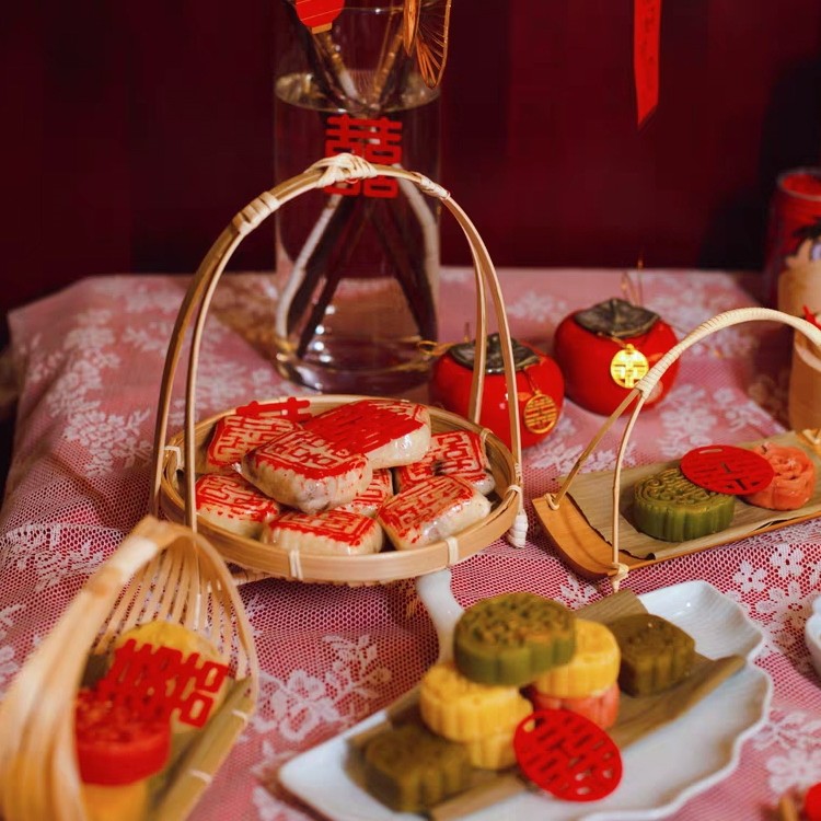 井字糕点盘家用结婚糕点盘中式婚礼专用定婚点心盘摆件订婚喜饼盘