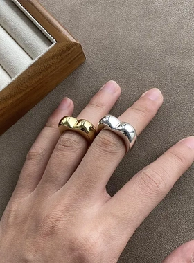 欧美简约时尚心形女黄铜镀金百搭光面情侣款式轻奢立体爱心指环