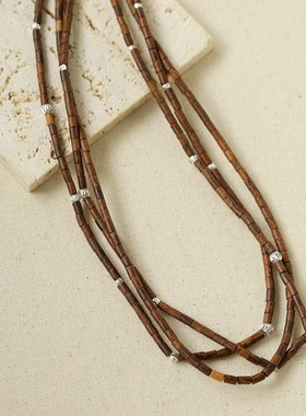 原创设计多层缠绕木珠项链女优雅气质新中式木头串珠磁吸扣项链