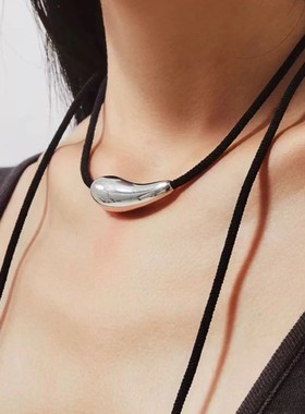 925纯银蜡绳豌豆项链女韩国ins时尚简约气质冷淡风黑绳锁骨链0645
