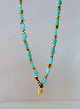 原创花苞吊坠项链女简约个性小众气质蓝色锁骨链