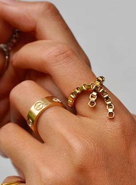 欧美简约小众锁链金属流苏叠戴高级戒指女小众设计轻奢高级感时尚