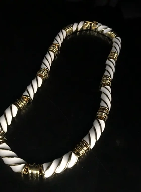 复古简约气质设计感白色珐琅釉镀真金短款项链时尚百搭中古毛衣链