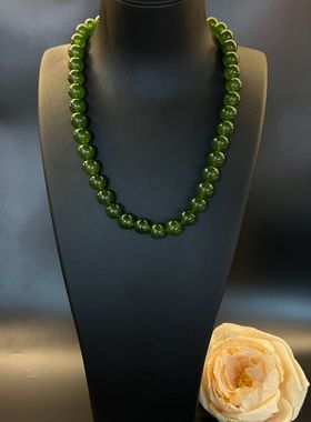 明星同款复古天然祖母绿圆珠项链自然纹理短款项链古典优雅气质