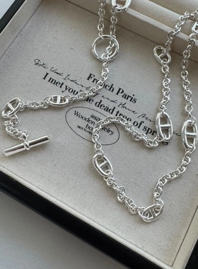 春夏新款银色超长猪鼻子项链多种戴法时髦气质叠戴OT扣链毛衣链