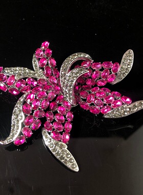 中古风复古新款奢华气质花朵胸针莱茵石外套配饰紫色花卉胸花耳饰