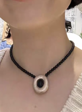 新复古中式黑檀木树洞项圈项链小众设计感典雅气质百搭时髦锁骨链