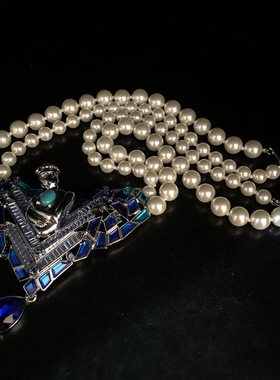 轻奢设计感水滴吊坠项链琉璃珍珠蓝宝石镶嵌项链优雅气质百搭首饰