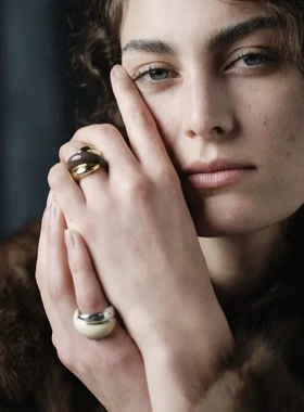 欧美复古奶油拼色珐琅开口戒指小众设计高级感轻奢气质巧克力指环