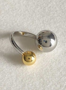 有球必应夸张大小圆珠戒指拼接金银色圆球缠绕指环开口食指极简戒