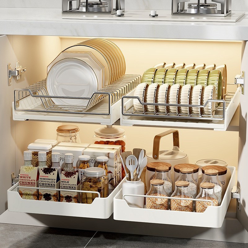 免钉拉篮橱柜调味料架抽屉式收纳盒下水槽厨房多功能置物架碗碟盘,淘宝优惠券,粉丝福利购,淘宝优惠卷