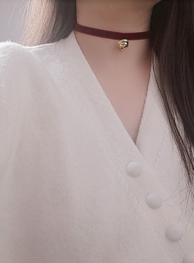 圣诞新年礼物酒红可爱铃铛脖链