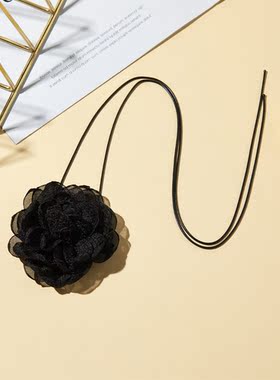 黑色立体花朵绑带颈链玫瑰花