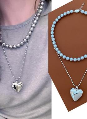 向日葵欧尼同款爱心项链银色长款卫衣链ins韩简约配饰高级感叠戴