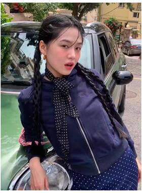 章若楠同款韩系ins波点丝巾薄款女搭配衬衫薄款护颈寄脖海边度假