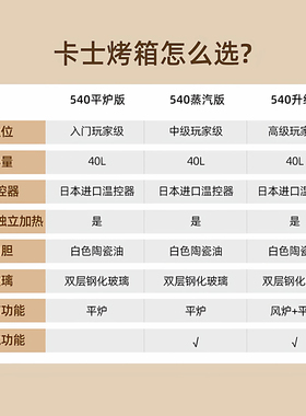 卡士540风炉烤箱蒸汽喷雾烘焙专用40升微蒸汽小型家用发酵电烤箱