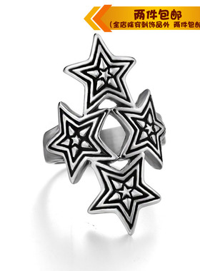 钛钢戒指指环五角星复古钛钢戒指