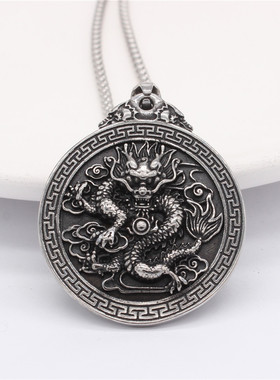 时尚钛钢项链  国风龙的传人龙牌圆牌钛钢吊坠潮男钛钢项链