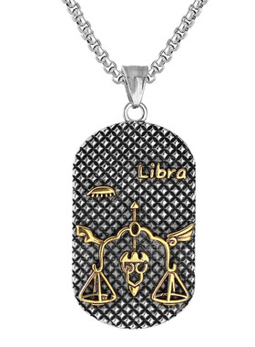 时尚钛钢项链  欧美潮流复古十二星座钛钢吊坠吊牌男士钛钢项链