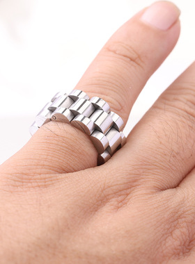 时尚钛钢戒指 欧美时尚简约10MM手表链戒指 简约时尚钛钢戒指指环
