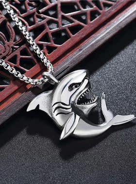 时尚钛钢项链  欧美个性朋克鲨鱼潮男项链嘻哈男士钛钢项链