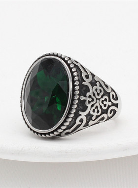 时尚钛钢男戒指欧美复古镶嵌网红