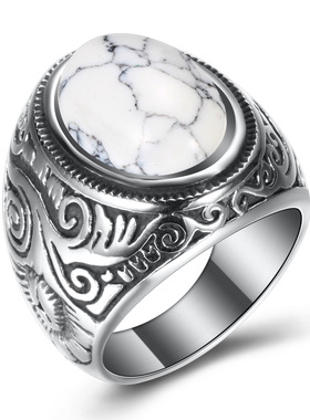 时尚风复古绿松石钛钢戒指