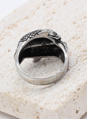 时尚钛钢男款戒指 民族风复古国风鲤鱼钛钢戒指 双鱼特色潮男指环