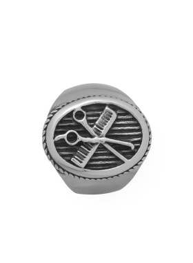 复古剪刀梳子理发师钛钢戒指